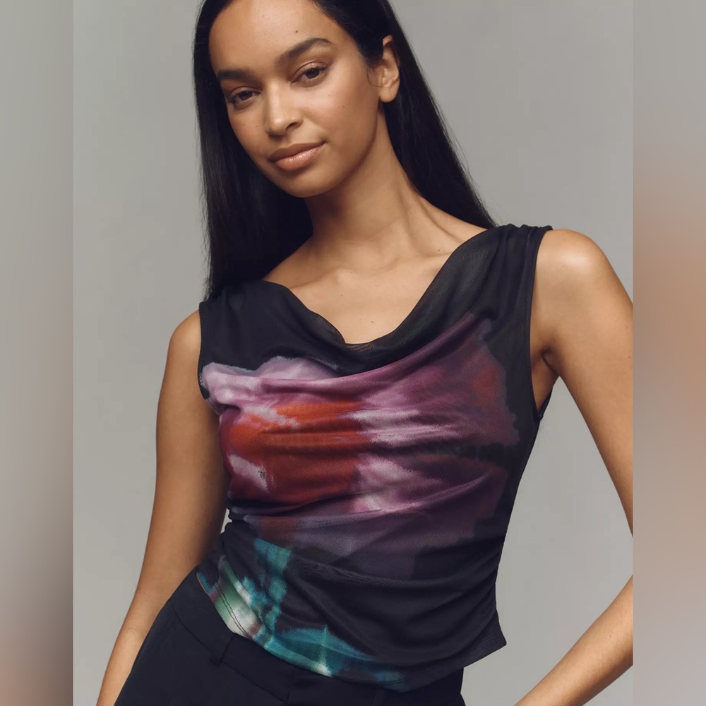 Anthropologie Black Floral-Print Tank Top